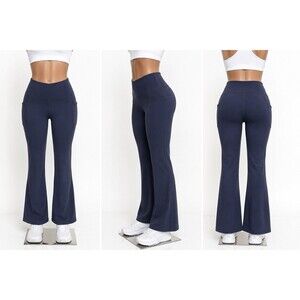 JOCKEY Ladies Navy Blue Long Yoga Pants SZ  LG  Straight Flare High Waist Pocket